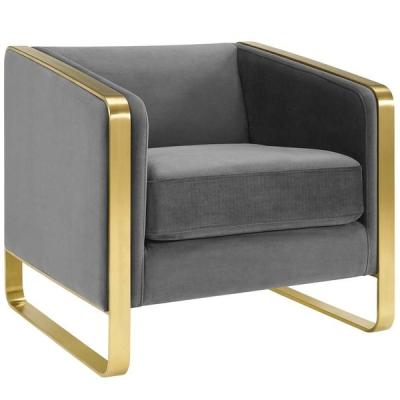 China Gray Velvet Accent Chair Modern Modern Upholstered Armchair With Gold Frame For Living Room for sale