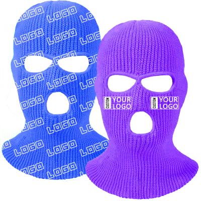 China COMMON Designer Custom Logo 3 Hole Full Face Cover Balaclava Skimask 2021 Winter Knitted Balaclava Hat Ski Mask for sale