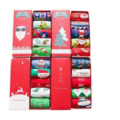 China Christmas gift box antibacterial socks 5 pairs of autumn and winter new products in the tube thick pure cotton men's and women's socks cartoon for sale