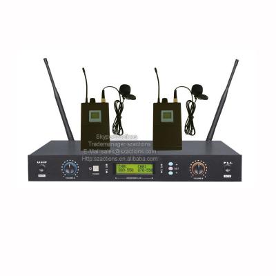 China Wireless Microphone UHF Collar Dual Channel Wireless Microphone for Greeting or Interview for sale