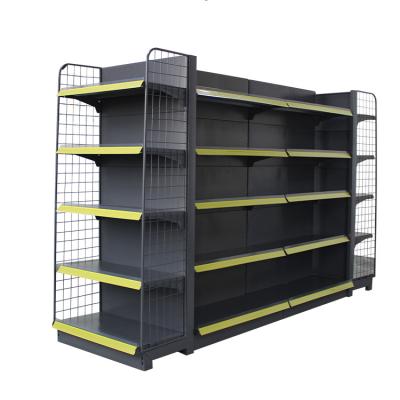 China Single Sided/Double Sided Hot Sale Grocery Store Supermarket Racks Wall Metal Wooden Shelves Wooden Display Rack for sale