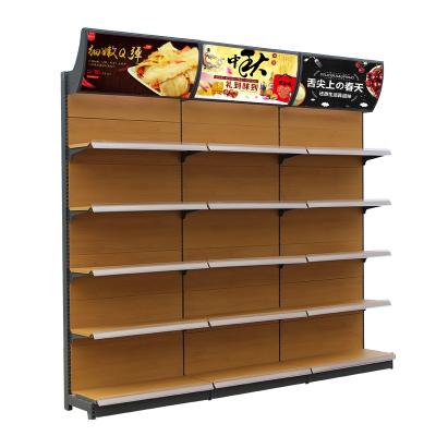 China Modern Design China Grain Wood Shop Shelf Supermarket Single Sided / Double Sided Shelf For Store Shelving for sale