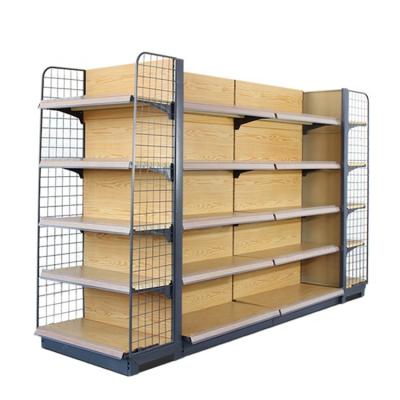 China New design wood grain single sided/double sided supermarket shelving for sale grocery store gondola shelf supermarket shelves for sale