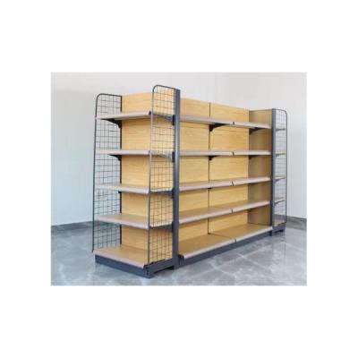 China Various Styles Single Sided / Double Sided Gondola For Store Display Supermarket Heavy Duty Metal Double Sided Racks Shelves Wood Shelf for sale