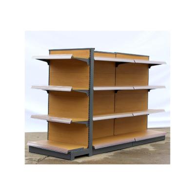 China Wooden Grain Supermarket Shelf Metal Grocery Shelf Rack Display Cheap Equipment Single Sided / Double Sided Supermarket for sale