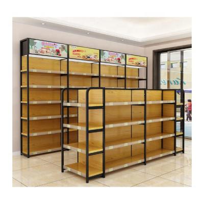 China Good Quality Excellent Grain Wooden Shelves Gondola Display Single Sided / Double Sided Hardware Retail Supermarket Racks for sale