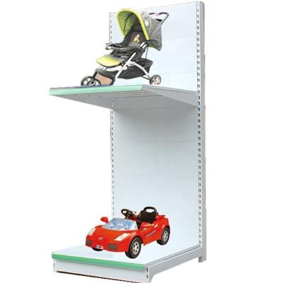 China Large single sided / double sided supermarket and grocery store size shelf for baby carriages and wheel for sale