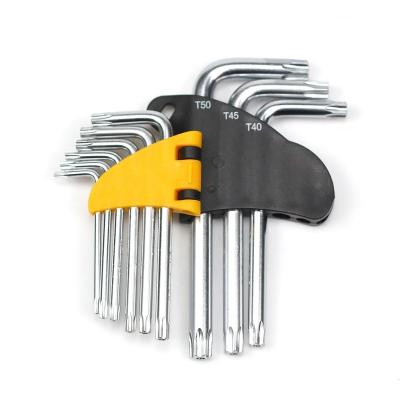 China Chrome Vanadium Standard Short Length 9pcs Security Steel Torx Key Set With New Plastic Clip for sale