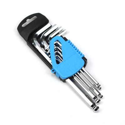 China 9pcs Type Long Ball End Hex Wrench Chrome Vanadium Steel Wrench Set With Mirror Hose Chrome Plated Surface for sale