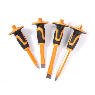 China Carving Flat Point Stone Masonry Cutting Cold Chisel With Protect Rubber Handle for sale