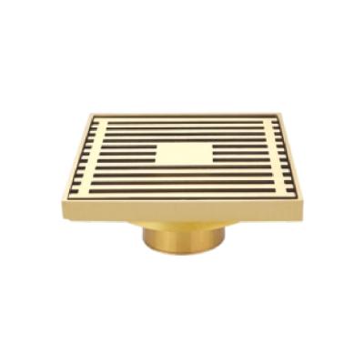 China Modern Gold Shower Floor Drainer Grid Waste Square Brass Square Floor Waste Grate Bathroom Drainer Strainers for sale