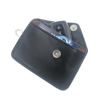 China Universal and Functional Car Key Case RFID Faraday Cage Wallet Leather Keyless Signal Blocking Bag for sale