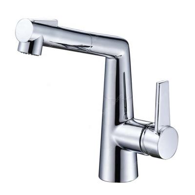 China Metered Faucets Bathroom Single Lever Chrome Pull Out Basin Sink Mixer Tap With Spray Head for sale