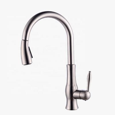 China Thermostatic Faucets Curve High Long Neck Chrome Pull Out Sprayer Kitchen Sink Mixer Tap for sale