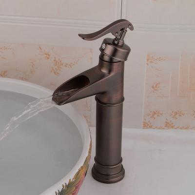 China Metered Faucets Single Single Handle Bronze Color Bathroom Tall Retro Sinks Waterfall Basin Faucet for sale