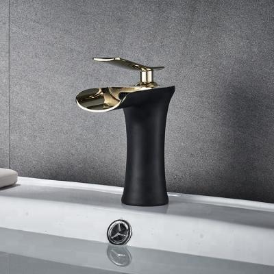 China Faucets Homestyle Bathroom Metered Brass Water Faucet Sink Waterfall Black Basin Chromed Faucet for sale