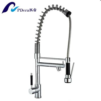 China Thermostatic Faucets Spring Pull Down Faucet , Single Handle Kitchen Sink Faucet With 2 Function Sprayer for sale