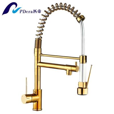 China Contemporary pull out fashion design polished gold pink torneira kitchen faucet for sale