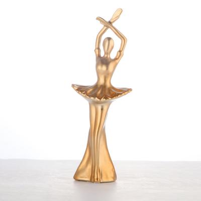 China Minimalist Factory cheap nordic dancing woman golden interior ceramic decorations for home for sale