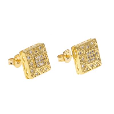 China BOHEMIA Gold Silver Color Iced Out Bling Earring Women Men Shape Hip Hop Jewelry CZ Rhinestone Square Stud Earrings for sale