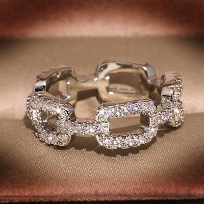 China Creative Jewelry Chain Ring Stainless Steel Geometric Ring Popular Wedding CLASSIC Rhinestone For Women for sale