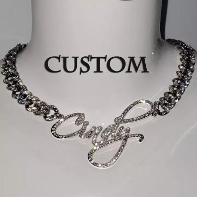 China Hiphop Dy Hip Hop Cuban Link Iced Out Custom Name Logo Necklace Men Women Jewelry Birthday Gift for sale