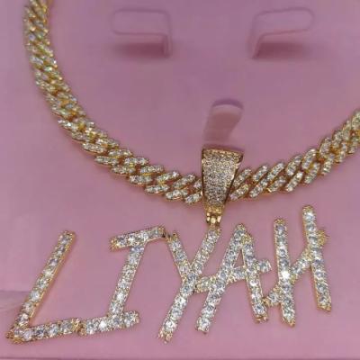 China Custom Necklace Zircon Dy Hiphop Cuban Name Chain For Men Women Pointed Letter Hip Hop Pendant Jewelry for sale