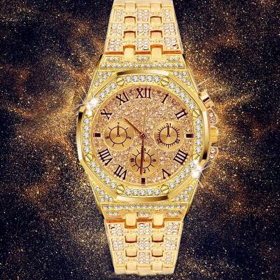 China Day/Date Men Watches Top Brand Luxury Iced Out Watch Gold Diamond Watch For Men Adjust Waterproof Quartz Wristwatch Relogio Masculino for sale