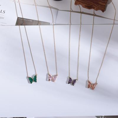 China New CLASSIC Crystal Butterfly Necklace Earrings Female Clavicle Chain Glass Necklace for sale