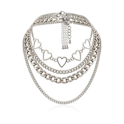 China Hiphop Hip Hop Personality Geometric Heart Hollow Multi Layer Chain Necklace For Women for sale