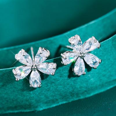 China Cute Simple Silver Earrings Crystal Earrings Bridal Wedding Needle Flower Earrings for sale