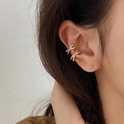 China Fashion CLASSIC Cross Piercing Earrings Small Earings For Women Ear Cuff Jewelry Girl Clip Ear Cuff Micro Pave CZ Crystal Earrings for sale