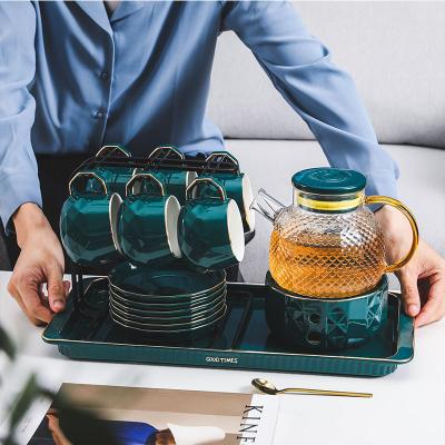 China Gold Viable Ceramic Glass Rim Teapot Cups Coffee New Product New Product Drinkware Afternoon Tea Sets With Gift Box for sale