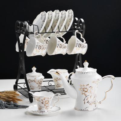 China New Design Luxury Ceramic Tea Set Cappuccino Cup And Saucer Stocked Ceramic Teapot And Cup Afternoon Coffee Royal Turkish Tea Set for sale