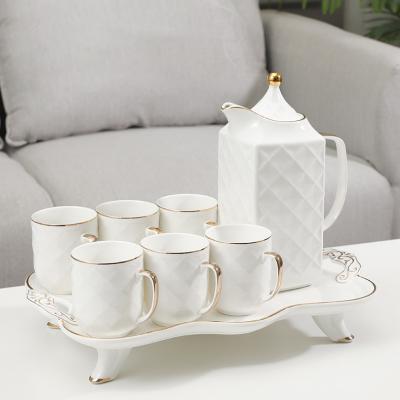 China Sustainable Modern Royal Luxury White And Gold Afternoon Tea Coffee Tea Set Cup Set Arabic Tea Set With Gift Box for sale