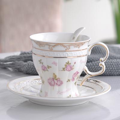 China Viable Royal Handmade Ceramic Floral Wedding Cups European Ceramic Tea Cup and Saucer Set Cappuccino Coffee Tea Cups Set for sale