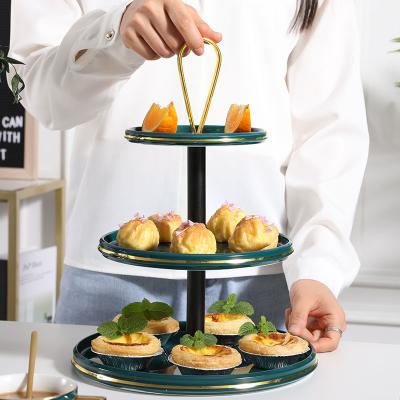 China Customized Luxurious Viable Multi-Layer Ceramic Cupcake Stand Cake Stand Fruit Dish Serving Dish Set Wedding Party Dessert Tray for sale