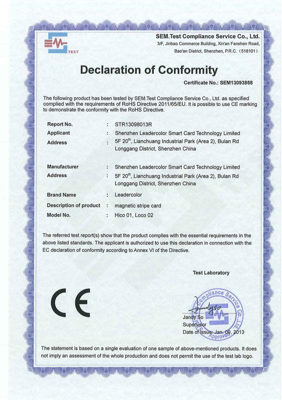 Rosh Certificate - Shenzhen Leadercolor Smart Card Co., Ltd.