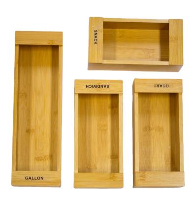 China Sustainable Natural Bamboo Kitchen Organizer Storage Box Ziplock 4 Sets Can Be Customized for sale