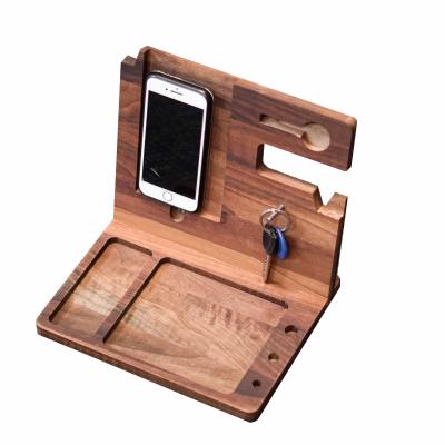 China Wholesale Waterproof Good Quality Wooden Walnut Phone Dock Key Hooks Stand Wallet Stand Watch Organizer for sale