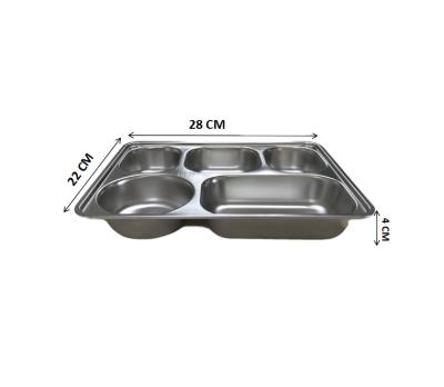 China Canteen 304/201 Stainless Steel Five Sections Compartments Fast Food Tray Wholesale Price Lunch Box For School Canteen Cafeteria for sale