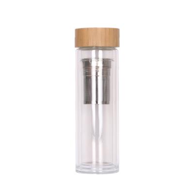 China Customized DOUBLE WALL logo package eco-friendly 100% biodegradable bamboo lid glass water bottle BPA free for drink for sale