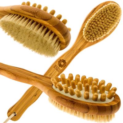 China All Natural Long Side Natural Hot Clean Dry Clean Amazon Long Handle Double Handle Eco Amazon Wooden Bath Brush With Massage for sale