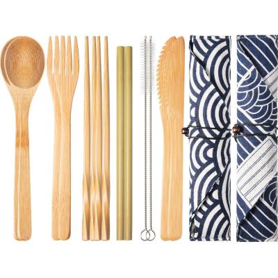 China Disposable Eco-friendly 100% Biodegradable Bamboo Cutlery Set Wooden Straw Toothbrush Spoon Fork Knife Travel for sale