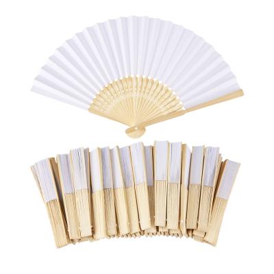 China China 2021 Promotional Handmade White Color Folding Chinese Style Elegant Hand Paper Fan For Wedding Party for sale