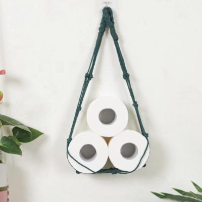 China Traditional Home Hotel Storage Pocket Rack Bathroom Decor Cotton Rope Hanging Rack For Toilet Paper for sale