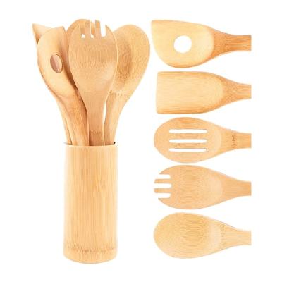 China Sustainable Hot Bamboo Wooden Spoons And Spatulas Set-5 Pieces Kitchen Cookware From Amazon for sale