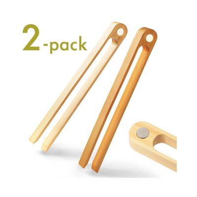 China Wholesale BPA Free Sustainable 100% Natural Eco-Friendly Set Of 2 Magnetic Bamboo Toaster Tongs For Kitchen for sale