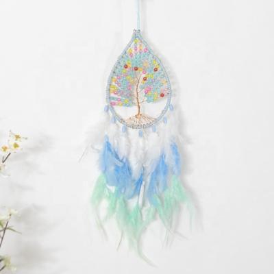 China Dropshipping Indian Dream Catcher Feather Dreamcatcher Blue Gemstone Wall Hanging Tree of Life for sale