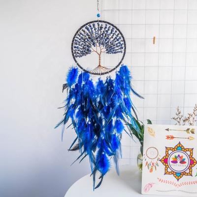 China Dropshipping Dreamcatcher Indian Blue Pink Purple Feather Handmade Amethyst Rose Quartz Crystal Tree of Life Dream Catchers for sale